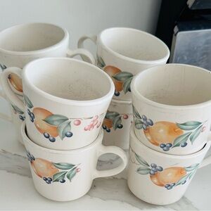 8 pc set Corelle Abundance Coffee Cups Mugs Tea fruit Corning Ware USA ceramic